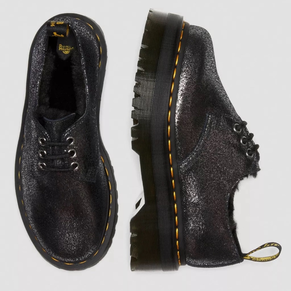 Dr. Martens 1461 Faux-Fur Lined Metallic Leather Platform Shoes